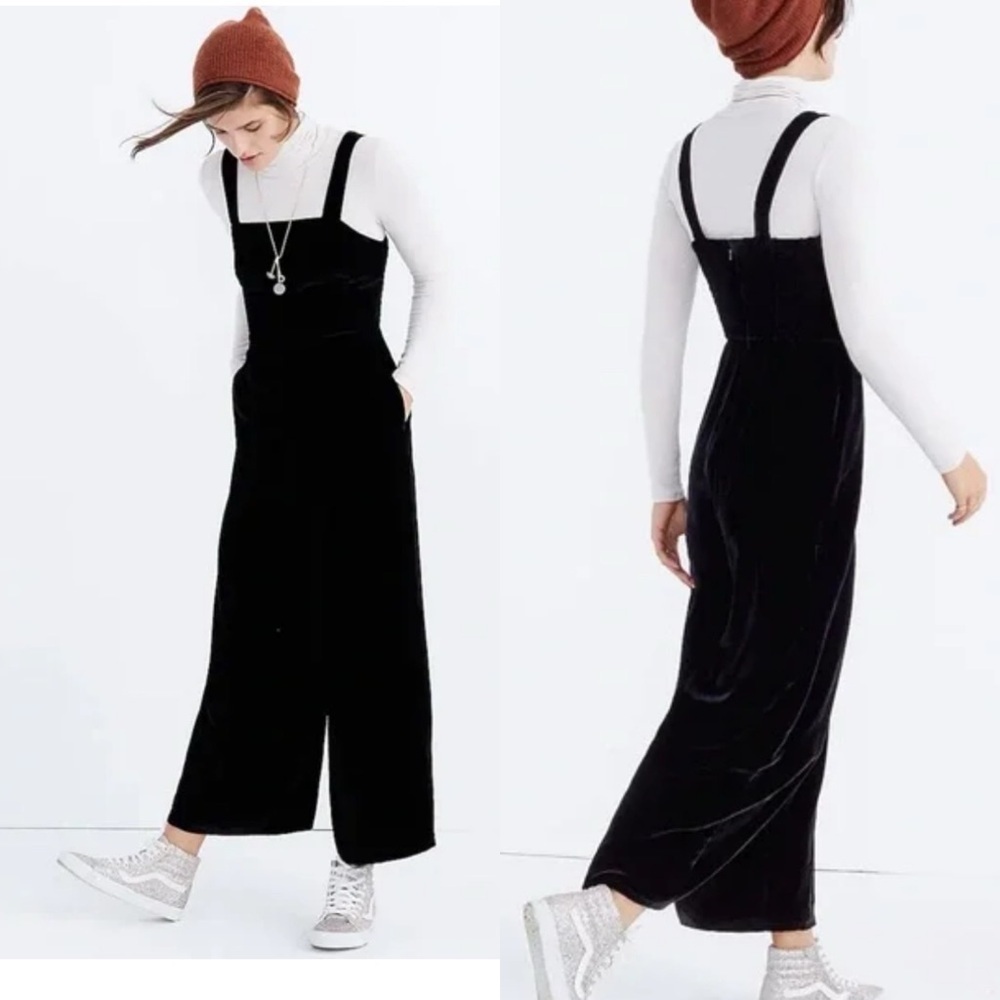 Madewell Crushed Black Velvet Wide Leg Goth Flattering Jumpsuit Women's 6 H1980